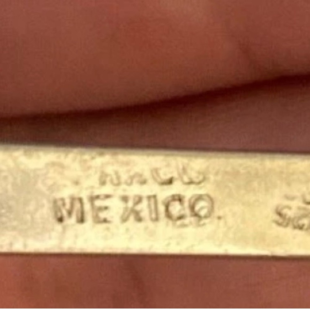 Mexico 925 Silver Rectangular Hinged Bracelet Wit… - image 5